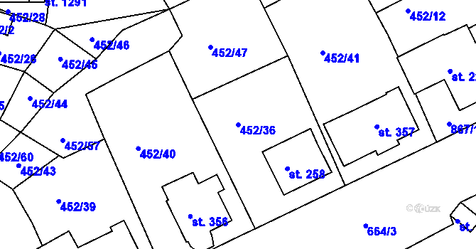 Parcela st. 452/36 v KÚ Bohatice, Katastrální mapa