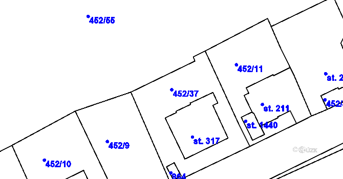 Parcela st. 452/37 v KÚ Bohatice, Katastrální mapa