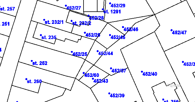 Parcela st. 452/44 v KÚ Bohatice, Katastrální mapa