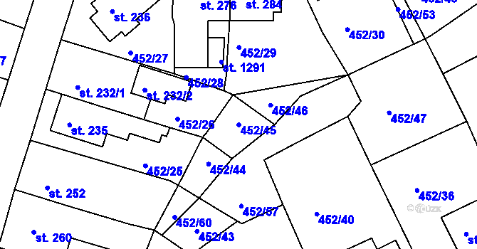 Parcela st. 452/45 v KÚ Bohatice, Katastrální mapa