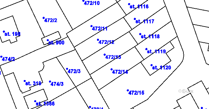 Parcela st. 472/13 v KÚ Bohatice, Katastrální mapa