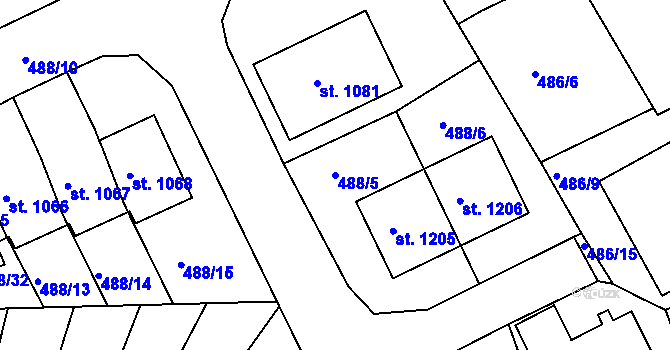 Parcela st. 488/5 v KÚ Bohatice, Katastrální mapa