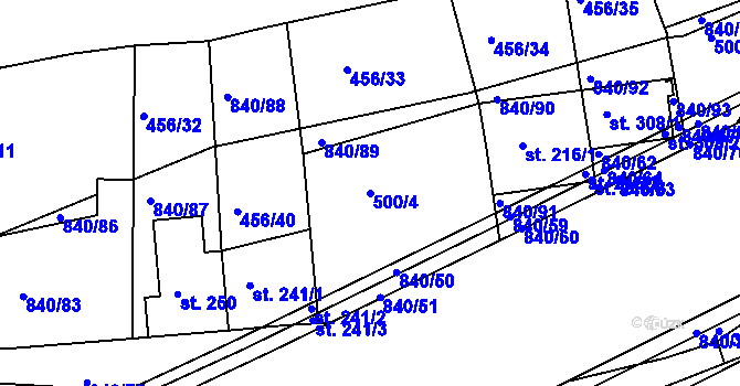 Parcela st. 500/4 v KÚ Bohatice, Katastrální mapa
