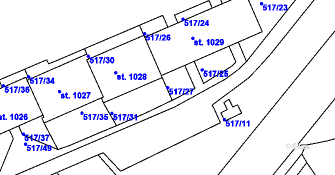 Parcela st. 517/27 v KÚ Bohatice, Katastrální mapa