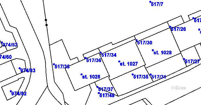 Parcela st. 517/34 v KÚ Bohatice, Katastrální mapa