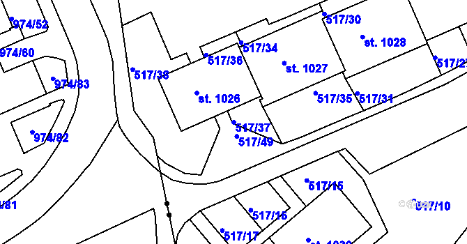 Parcela st. 517/37 v KÚ Bohatice, Katastrální mapa