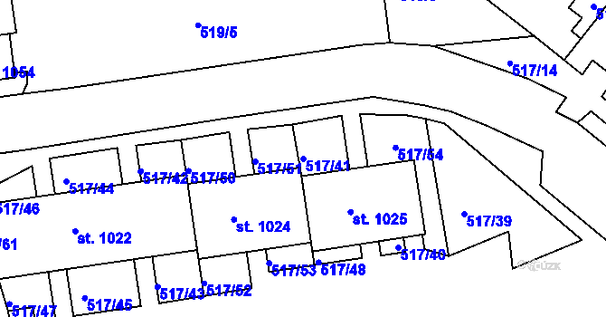Parcela st. 517/41 v KÚ Bohatice, Katastrální mapa