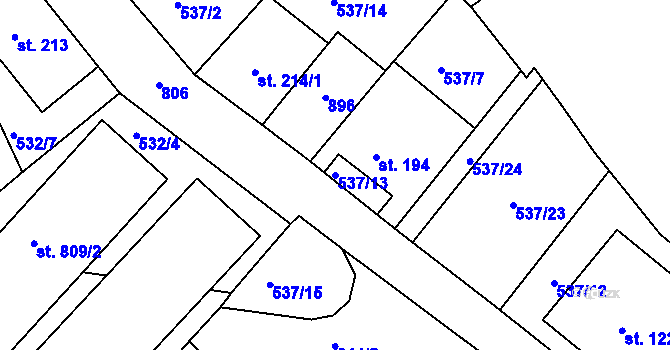 Parcela st. 537/13 v KÚ Bohatice, Katastrální mapa