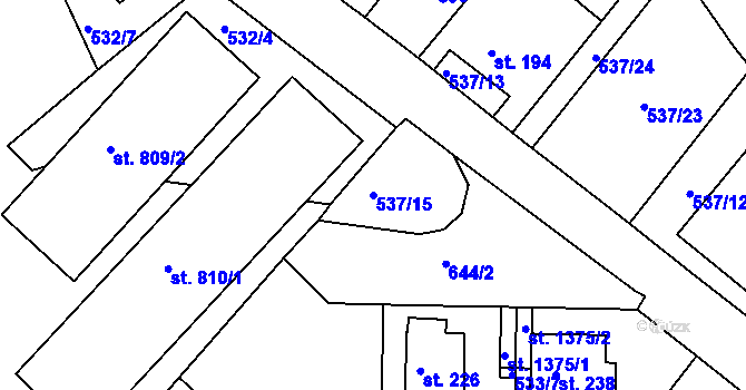 Parcela st. 537/15 v KÚ Bohatice, Katastrální mapa