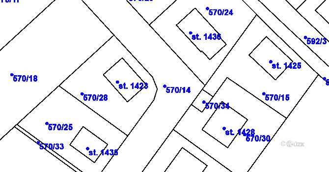 Parcela st. 570/14 v KÚ Bohatice, Katastrální mapa