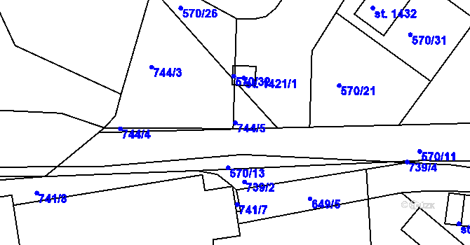 Parcela st. 744/5 v KÚ Bohatice, Katastrální mapa
