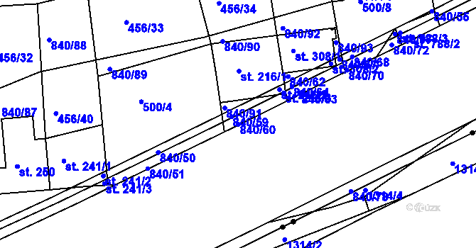 Parcela st. 840/60 v KÚ Bohatice, Katastrální mapa
