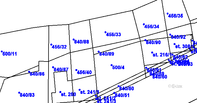 Parcela st. 840/89 v KÚ Bohatice, Katastrální mapa