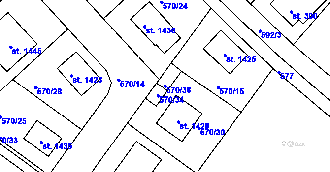 Parcela st. 570/38 v KÚ Bohatice, Katastrální mapa