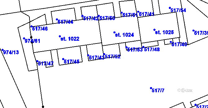 Parcela st. 517/52 v KÚ Bohatice, Katastrální mapa