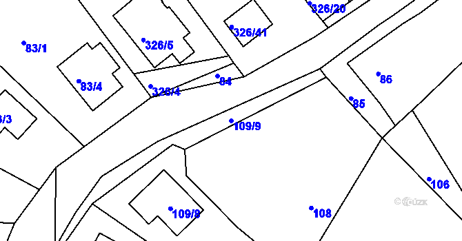 Parcela st. 109/9 v KÚ Olšová Vrata, Katastrální mapa
