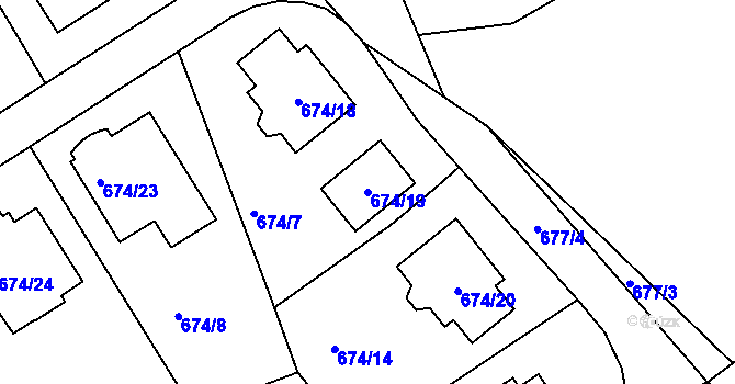 Parcela st. 674/19 v KÚ Olšová Vrata, Katastrální mapa