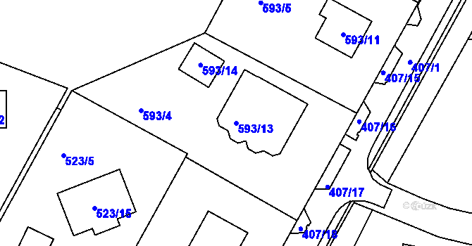 Parcela st. 593/13 v KÚ Olšová Vrata, Katastrální mapa