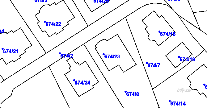 Parcela st. 674/23 v KÚ Olšová Vrata, Katastrální mapa
