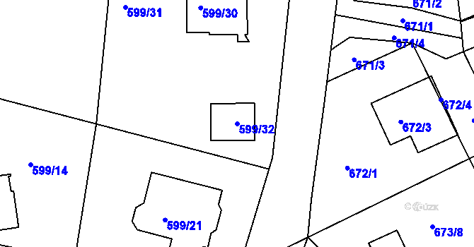 Parcela st. 599/32 v KÚ Olšová Vrata, Katastrální mapa