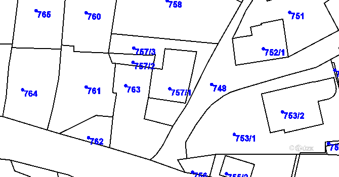 Parcela st. 757/1 v KÚ Olšová Vrata, Katastrální mapa