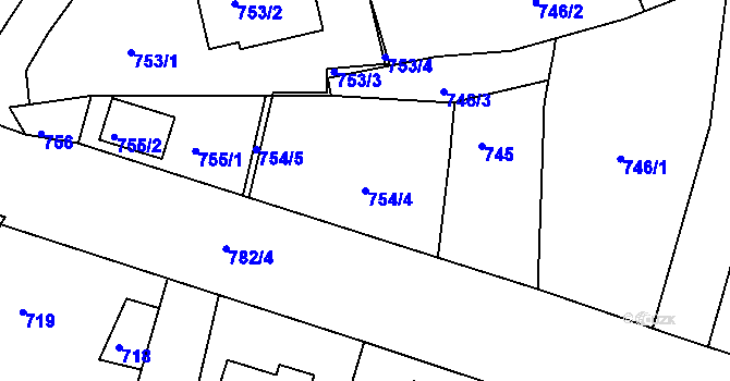 Parcela st. 754/4 v KÚ Olšová Vrata, Katastrální mapa
