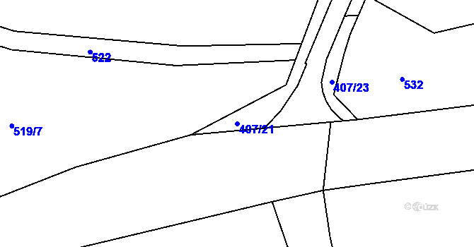Parcela st. 407/21 v KÚ Olšová Vrata, Katastrální mapa