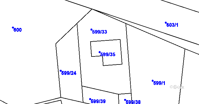Parcela st. 599/35 v KÚ Olšová Vrata, Katastrální mapa