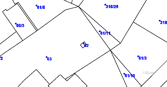 Parcela st. 62 v KÚ Olšová Vrata, Katastrální mapa