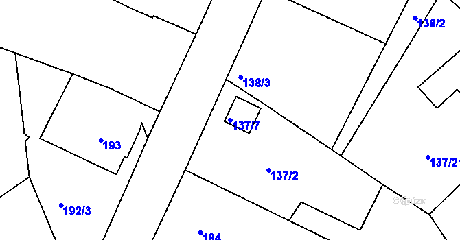 Parcela st. 137/7 v KÚ Olšová Vrata, Katastrální mapa