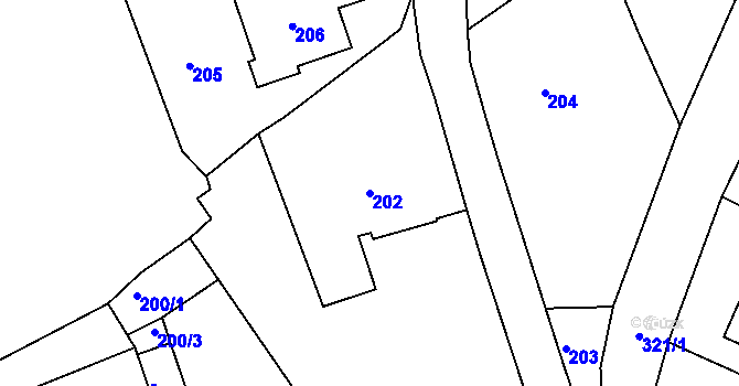 Parcela st. 202 v KÚ Olšová Vrata, Katastrální mapa