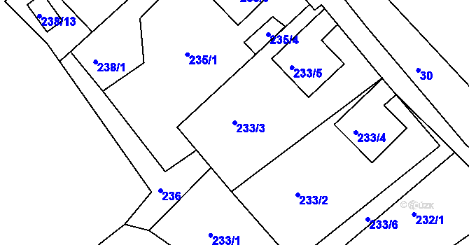 Parcela st. 233/3 v KÚ Olšová Vrata, Katastrální mapa