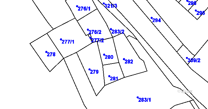 Parcela st. 280 v KÚ Olšová Vrata, Katastrální mapa