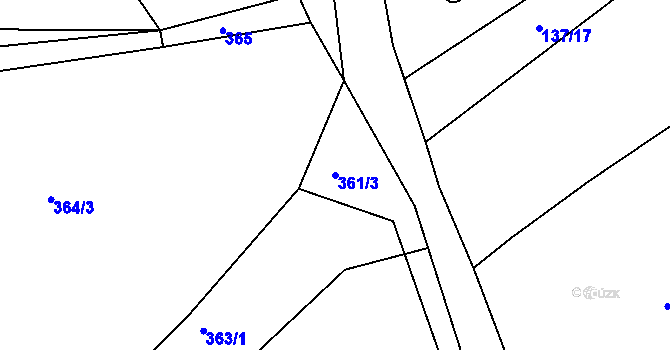 Parcela st. 361/3 v KÚ Olšová Vrata, Katastrální mapa