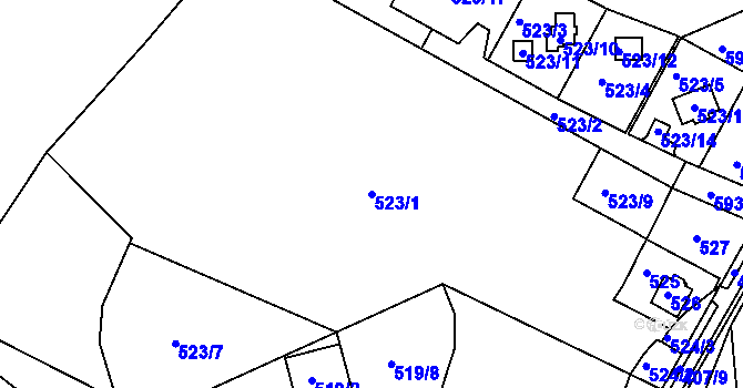 Parcela st. 523/1 v KÚ Olšová Vrata, Katastrální mapa