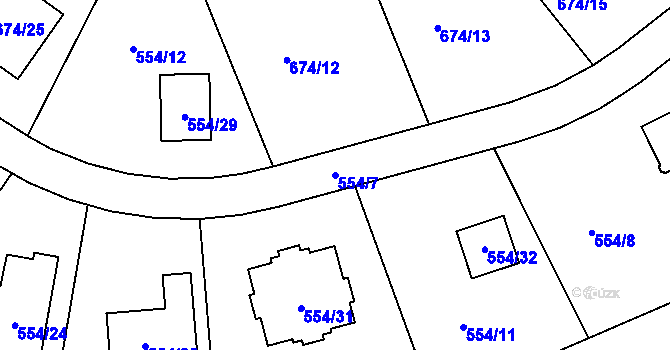 Parcela st. 554/7 v KÚ Olšová Vrata, Katastrální mapa