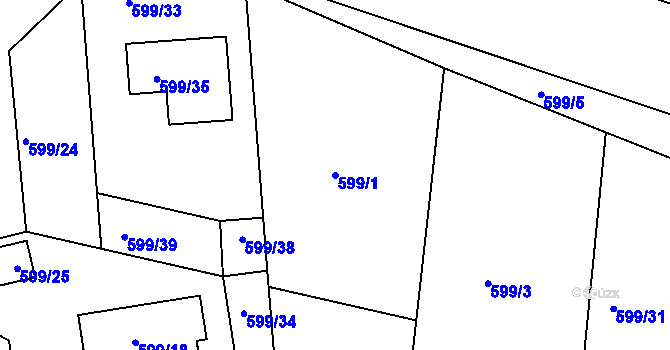 Parcela st. 599/1 v KÚ Olšová Vrata, Katastrální mapa