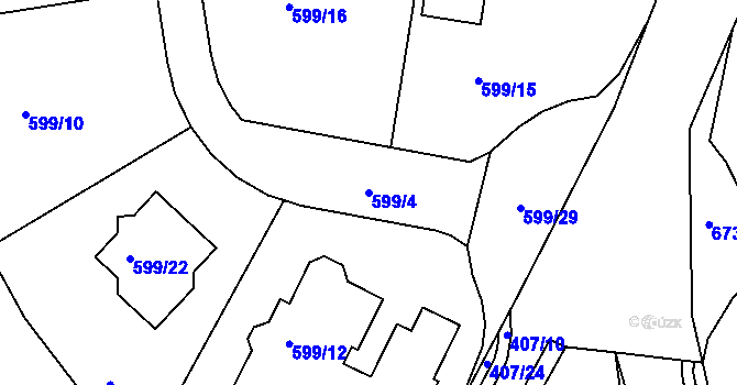Parcela st. 599/4 v KÚ Olšová Vrata, Katastrální mapa