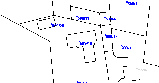Parcela st. 599/18 v KÚ Olšová Vrata, Katastrální mapa