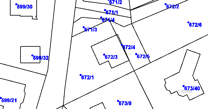 Parcela st. 672/3 v KÚ Olšová Vrata, Katastrální mapa