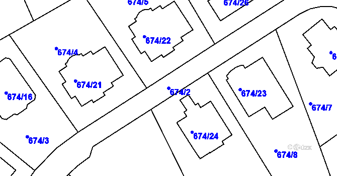 Parcela st. 674/2 v KÚ Olšová Vrata, Katastrální mapa