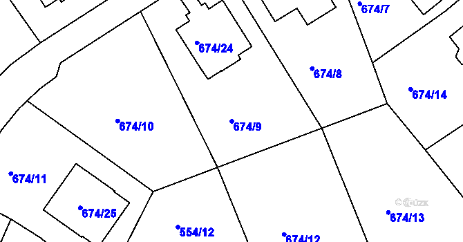 Parcela st. 674/9 v KÚ Olšová Vrata, Katastrální mapa