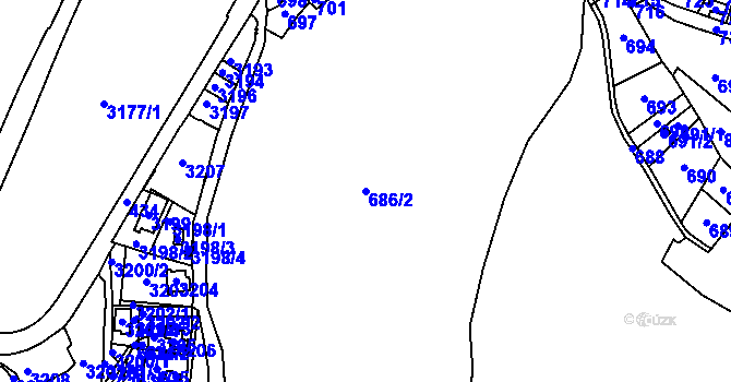 Parcela st. 686/2 v KÚ Olšová Vrata, Katastrální mapa