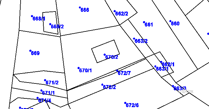 Parcela st. 670/2 v KÚ Olšová Vrata, Katastrální mapa