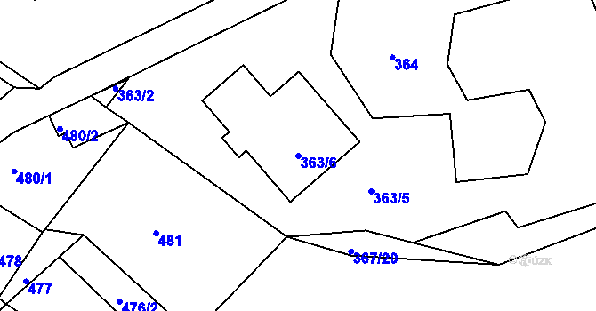 Parcela st. 363/6 v KÚ Březová, Katastrální mapa