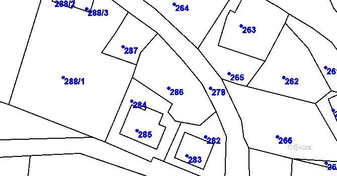 Parcela st. 286 v KÚ Březová, Katastrální mapa