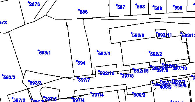 Parcela st. 592/1 v KÚ Drahovice, Katastrální mapa