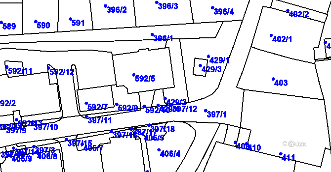 Parcela st. 592/6 v KÚ Drahovice, Katastrální mapa
