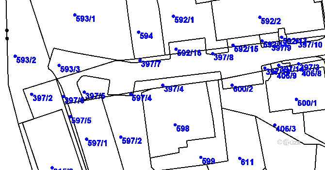 Parcela st. 397/4 v KÚ Drahovice, Katastrální mapa