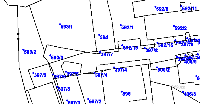 Parcela st. 397/7 v KÚ Drahovice, Katastrální mapa